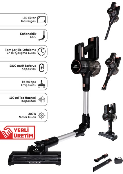 Yüksek Emişli, Katlanabilir Dikey Şarjlı LED Ekranlı Hafif Süpürge