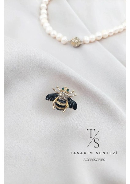 Broş Metal Rozet Siyah Arı Taşlı Hayvan Bee Yaka Kıyafet Şapka Takı Aksesuar Hediye