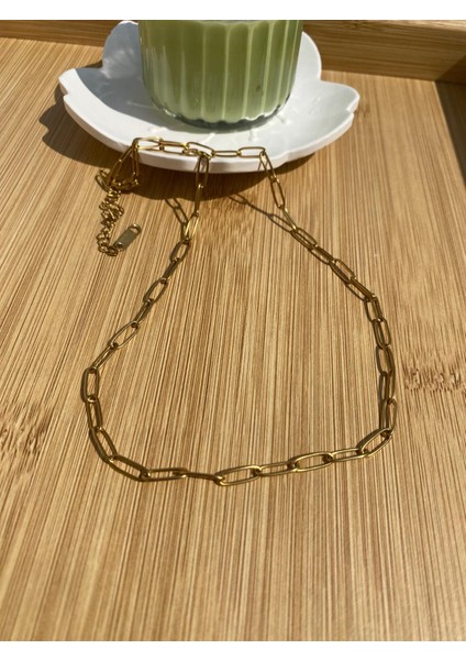 14 Ayar Kaplama Çelik Ataç Oval Zincir Kolye