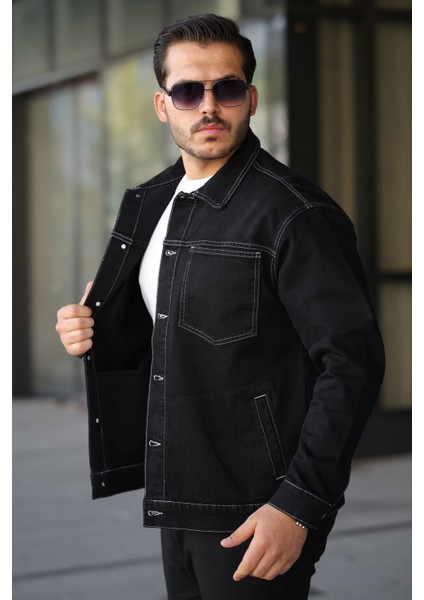 Erkek Regular Fit Düğmeli Vintage Siyah Ceket