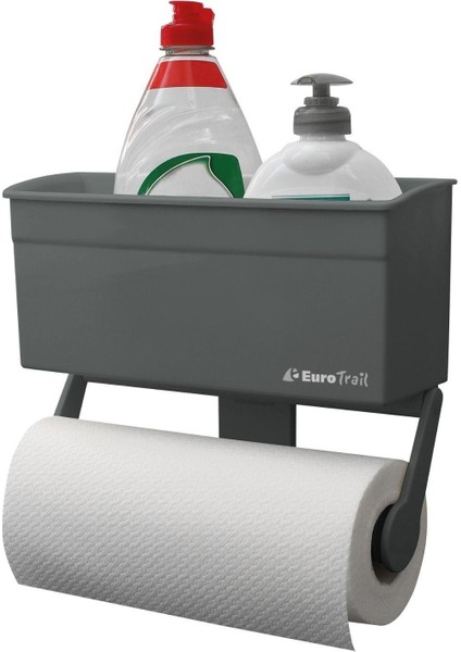 Eurotrail Vantuzlu Kağıt Havlu Tutucu ve Saklama Kutusu - Charcoal