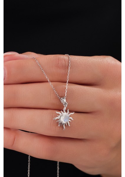14 K White Gold Kaplama 925 Ayar Gümüş Doğal Aytaşı Güneş Kolye fırsatları