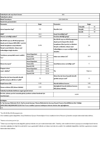 Scm 92M10 Inv Çamaşır Makinesi modelleri