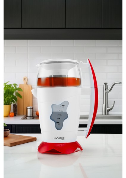 Beyaz ve Kırmızı Renkli Elektrikli Çay Demleme Cihazı, Pratik Kullanım Sağlar
