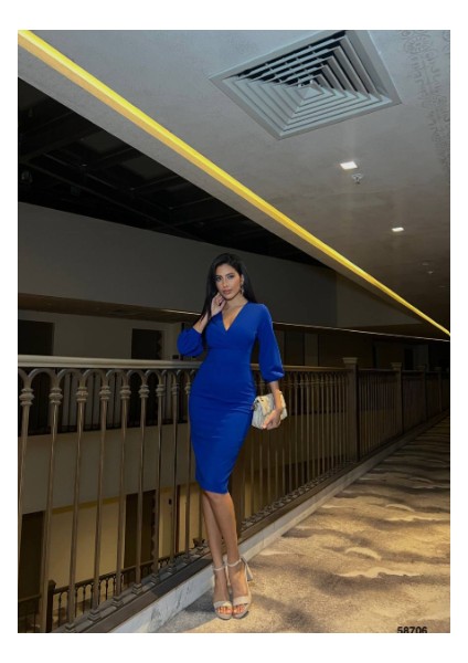 Kruvaze Yaka Uzun Kollu Ithal Krep Kumaş Midi Boy Abiye Elbise fırsatları