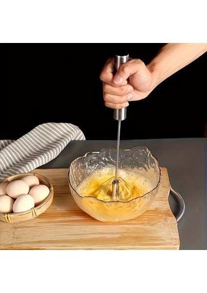 Pratik Paslanmaz Çelik Büyük Basmalı Otomatik Çırpıcı Metal Çırpıcı 1 Adet Uzunluk 30 cm