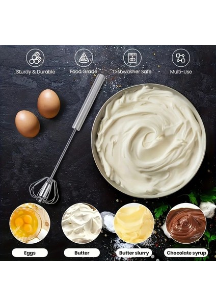 Pratik Paslanmaz Çelik Büyük Basmalı Otomatik Çırpıcı Metal Çırpıcı 1 Adet Uzunluk 30 cm