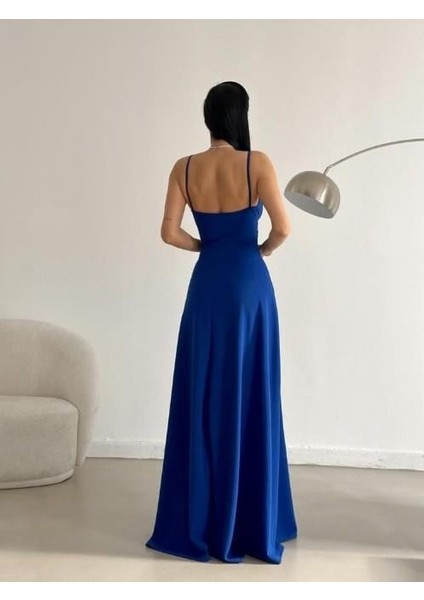 Askılı Kruvaze Yaka Yırtmaç Detaylı Krep Kumaş Mezuniyet Düğün ve Nikah Elbisesi 582664 fırsatları