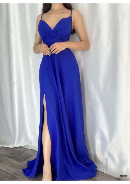 Askılı Kruvaze Yaka Yırtmaç Detaylı Krep Kumaş Mezuniyet Düğün ve Nikah Elbisesi 582664 indirimleri