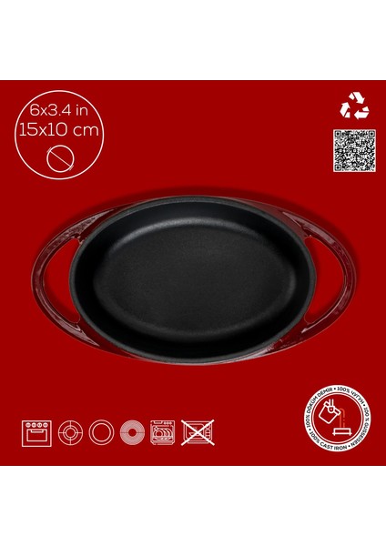 Döküm Oval Sahan Döküm Demir Yekpare Çift Kulplu Ölçü 15X10CM.-BORDO fırsatları