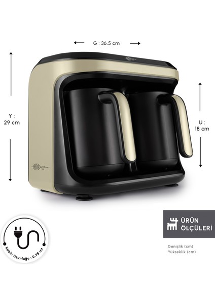 Aromalı Türk Kahve Makinesi, 10 Fincan Kapasiteli, Krem Renkli, Ikili Set fiyatları