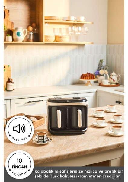 Aromalı Türk Kahve Makinesi, 10 Fincan Kapasiteli, Krem Renkli, Ikili Set modelleri