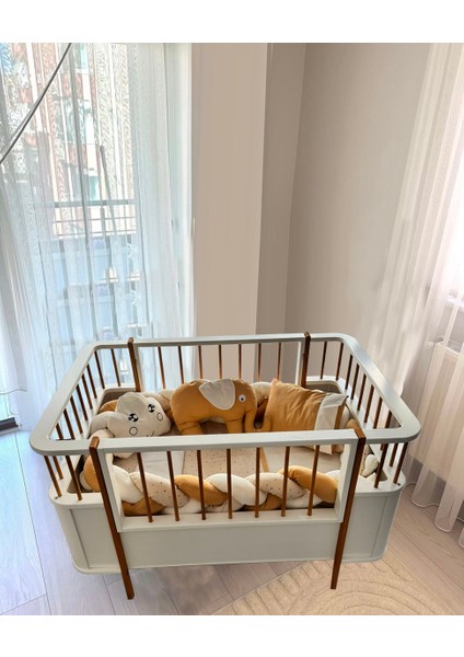 %100 Mdf Bohem Ahşap Beyaz 80X130 cm (80X180 Cm) Büyüyen Beşik