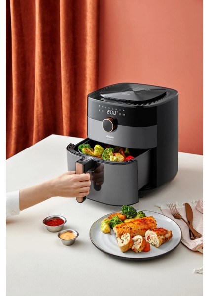 Geniş Kapasiteli Yağsız Hava Fritöz, Bakır, 6l, Sağlıklı Pişirme fiyatları