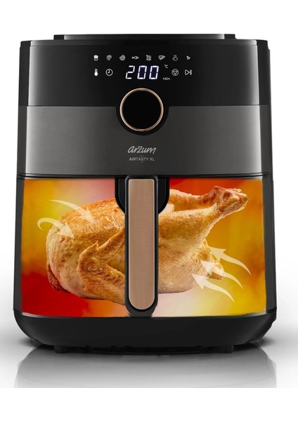 Geniş Kapasiteli Yağsız Hava Fritöz, Bakır, 6l, Sağlıklı Pişirme indirimleri