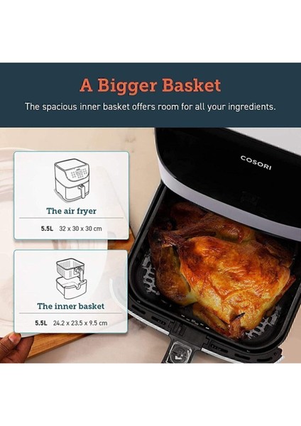 Büyük 5.5l Dijital Sıcak Hava Fritözü, LED Ekranlı, Kullanışlı ve Şık Tasarım
