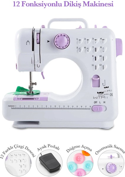 12 Fonksiyonlu Çok Amaçlı Dikiş Makinesi Beyaz Renk