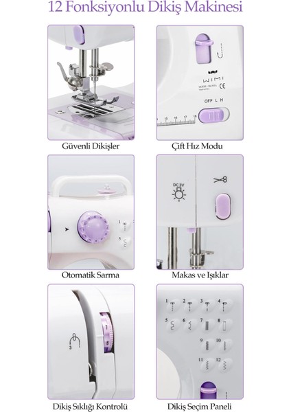 12 Fonksiyonlu Çok Amaçlı Dikiş Makinesi Beyaz Renk fiyatları