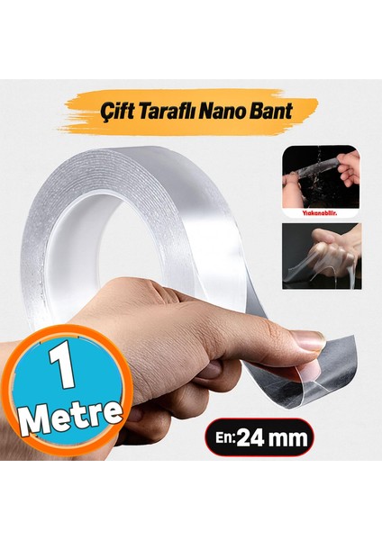 Şeffaf Çift Taraflı Nano Silikon Bant Güçlü Yapışkan 24 mm x 1 M Dayanıklı Kolay Yıkanabilir