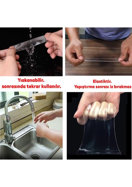 Şeffaf Çift Taraflı Nano Silikon Bant Güçlü Yapışkan 24 mm x 1 M Dayanıklı Kolay Yıkanabilir modelleri