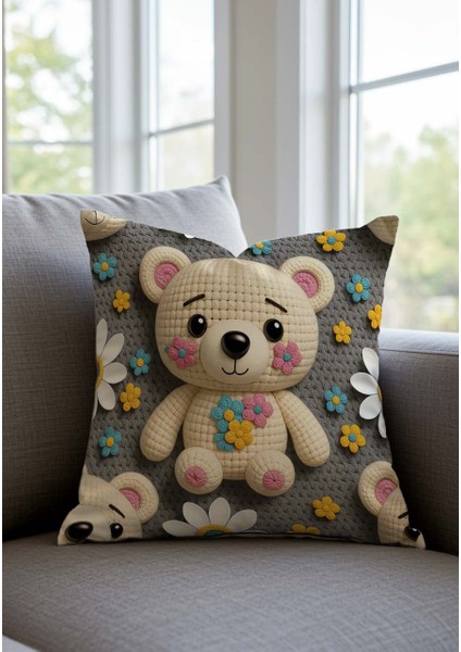 Gri Sevimli Ayıcık Çocuk Odası Temalı Dijital Baskılı Dekoratif 2li Kırlent Kılıfı fiyatları