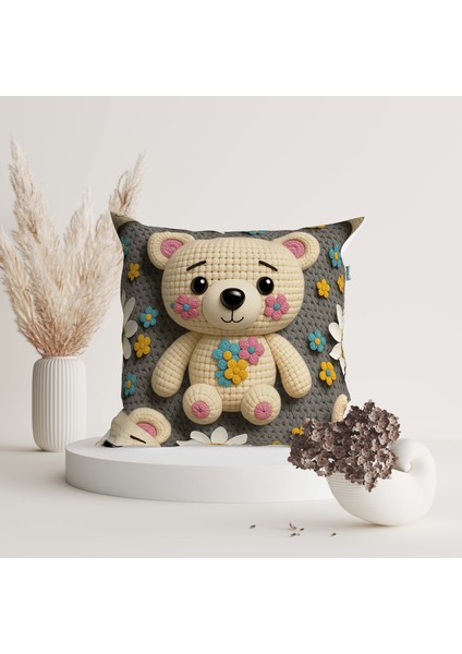 Gri Sevimli Ayıcık Çocuk Odası Temalı Dijital Baskılı Dekoratif 2li Kırlent Kılıfı modelleri