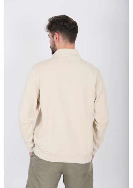 Kontrast Fermuarlı Dik Yaka Sweatshirt , Şardonlu 3 Iplik , Göğüs Nakış Detaylı,sweatshirt Erkek modelleri