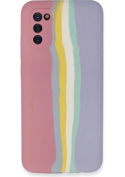 Samsung Galaxy A03S Kılıf Ebruli Lansman Silikon - Pembe-Lila