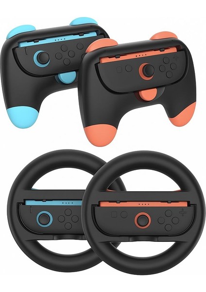 Switch 2 Joy-Con-Wheel Direksiyon & Grip Seti – 4 In 1 Oyun Aksesuar Paketi
