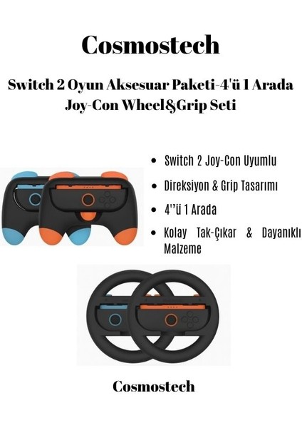Switch 2 Joy-Con-Wheel Direksiyon & Grip Seti – 4 In 1 Oyun Aksesuar Paketi modelleri