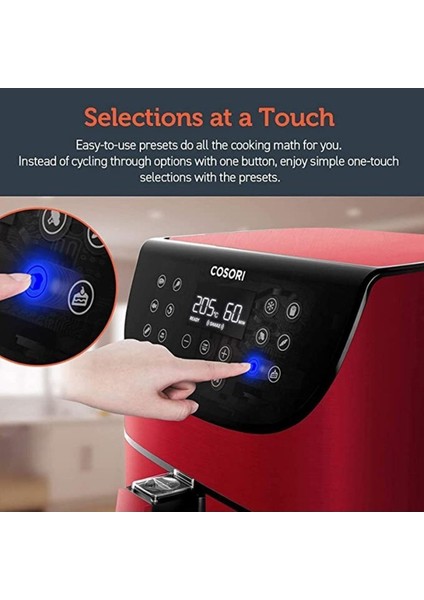 Kırmızı 5,5l Xxl Dijital Sıcak Hava Fritözü, LED Dokunmatik Ekranlı modelleri