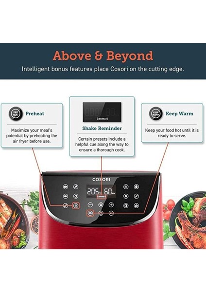 Kırmızı 5,5l Xxl Dijital Sıcak Hava Fritözü, LED Dokunmatik Ekranlı