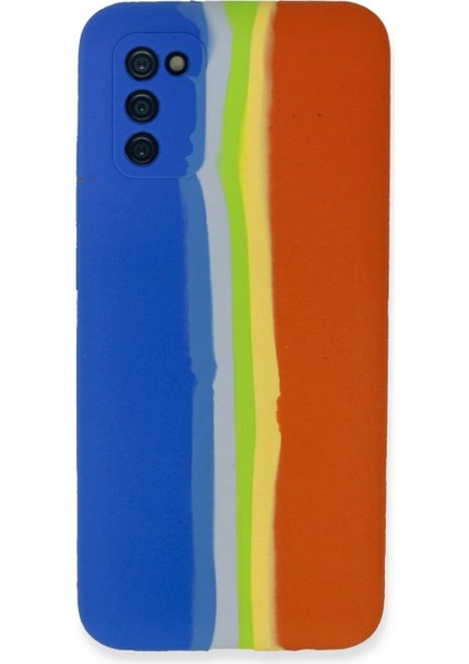 Samsung Galaxy A03S Kılıf Ebruli Lansman Silikon - Mavi-Turuncu