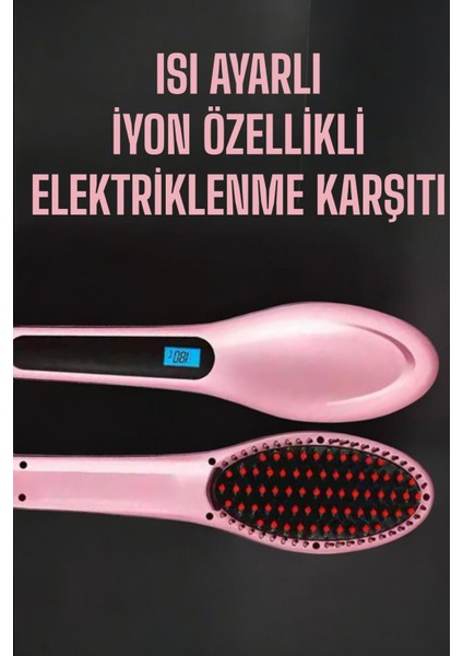 Saç Düzleştirici Fön Tarağı, Isı Ayarlı, Elektriklenme Karşıtı, Sıkı Dişli