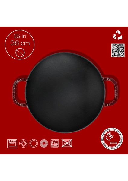 Döküm Yuvarlak Wok Döküm Demir Yekpare Çift Kulplu ÇAP(Ø)38CM.-BORDO fırsatları