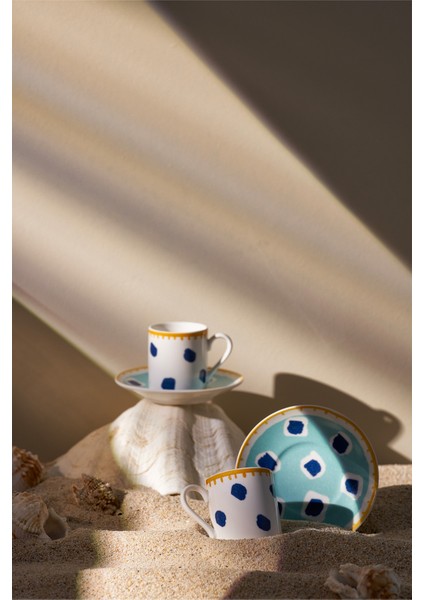 Çok Renkli 2 Kişilik Kahve Fincan Takımı, Şık ve Modern Tasarım