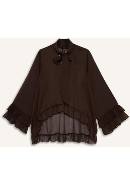 Overshirt Fit Fiyonk Yaka Şifon Uzun Kollu Bluz G2378AX25AU