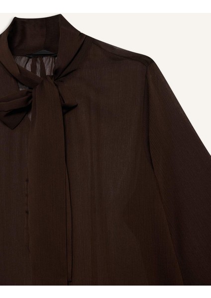 Overshirt Fit Fiyonk Yaka Şifon Uzun Kollu Bluz G2378AX25AU