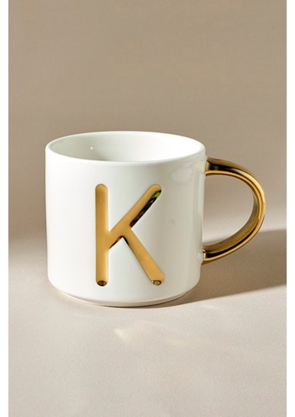 K Harfli 400 ml Beyaz Seramik Kupa, Şık ve Kullanışlı Tasarım