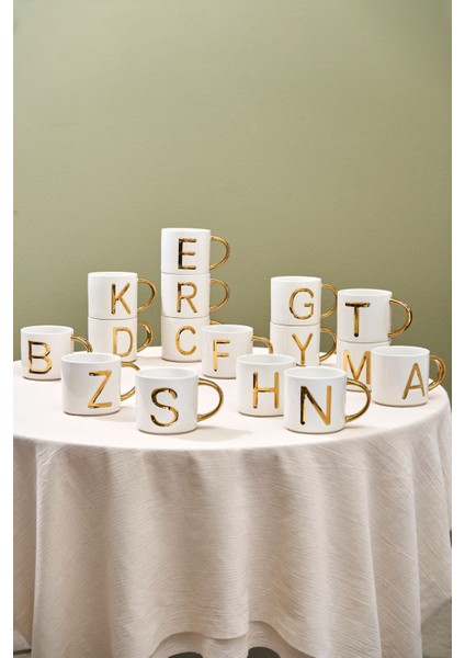 K Harfli 400 ml Beyaz Seramik Kupa, Şık ve Kullanışlı Tasarım