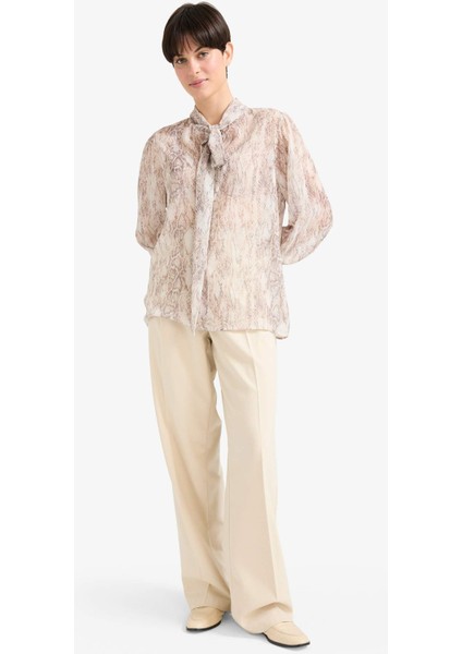 Regular Fit Fiyonk Yaka Yılan Desenli Şifon Uzun Kollu Bluz G1701AX25AU fiyatları