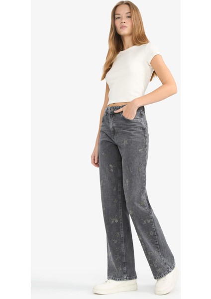 Straight Wide Yüksek Bel Uzun Jean Yıkamalı Pantolon G0925AX25WN modelleri