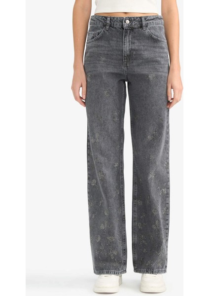 Straight Wide Yüksek Bel Uzun Jean Yıkamalı Pantolon G0925AX25WN fırsatları