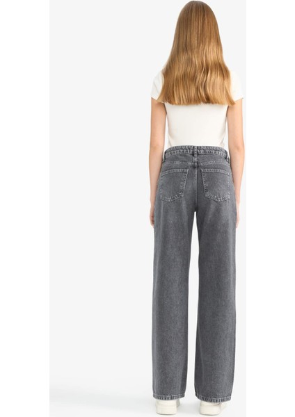 Straight Wide Yüksek Bel Uzun Jean Yıkamalı Pantolon G0925AX25WN