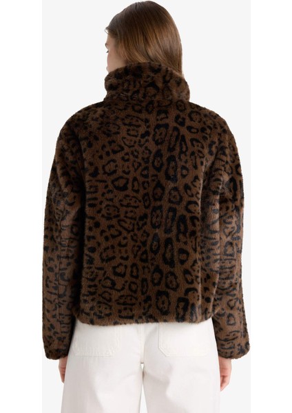 Regular Fit Leopar Desenli Kısa Suni Kürk F2924AX25WN