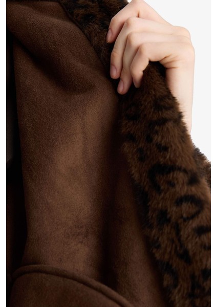 Regular Fit Leopar Desenli Suni Kürk F2924AX25WN