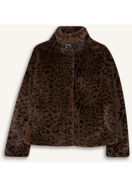 Regular Fit Leopar Desenli Suni Kürk F2924AX25WN