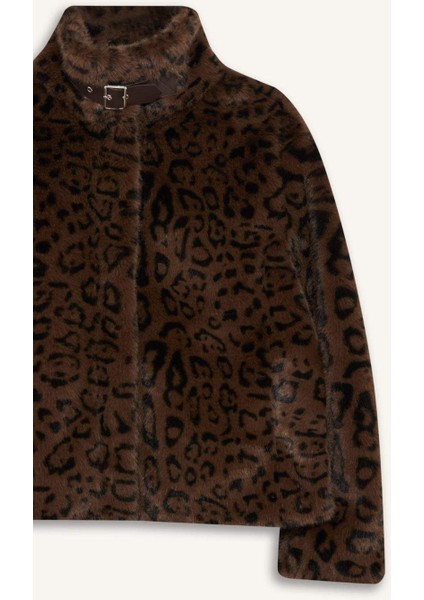 Regular Fit Leopar Desenli Suni Kürk F2924AX25WN