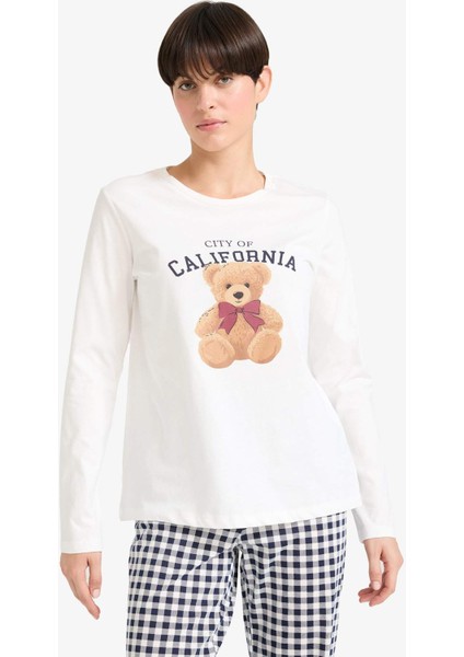 Pijama Takımı Regular Fit Ayıcık Baskılı Uzun Kollu Üst Kareli Uzun Alt-Fall in Love G2169AX25AU fırsatları