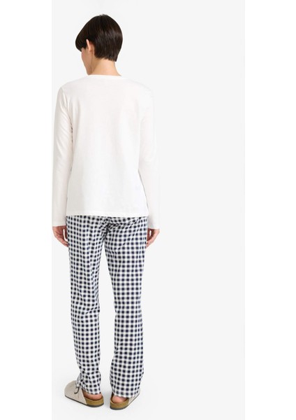 Pijama Takımı Regular Fit Ayıcık Baskılı Uzun Kollu Üst Kareli Uzun Alt-Fall in Love G2169AX25AU